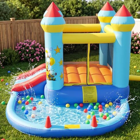 Inflatable Bounce House for Kids 3-12, 12.3FTx9FT Obstacle Bounce House with Dual Racing Slide, Basketball Rim, Bouncy Castle Jump House for Indoor Outdoor Backyard - Blower Included (AKSJ-02) in Saudi Arabia