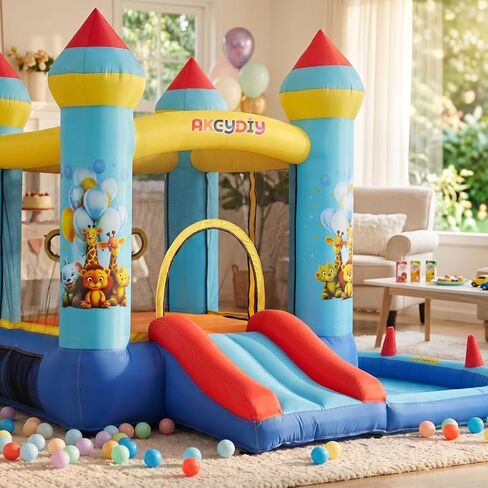 Inflatable Bounce House for Kids 3-12, 12.3FTx9FT Obstacle Bounce House with Dual Racing Slide, Basketball Rim, Bouncy Castle Jump House for Indoor Outdoor Backyard - Blower Included (AKSJ-02) in Saudi Arabia