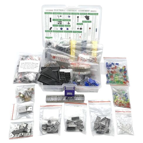 Electronic Component Kit Total 2050 Pcs, LED Diodes, Resistors, Electrolytic Capacitor Package, Common Diodes, Ceramic Capacitors, Digital Tube,Common Transistor,Integrated Circuit Assortment Box in Kuwait
