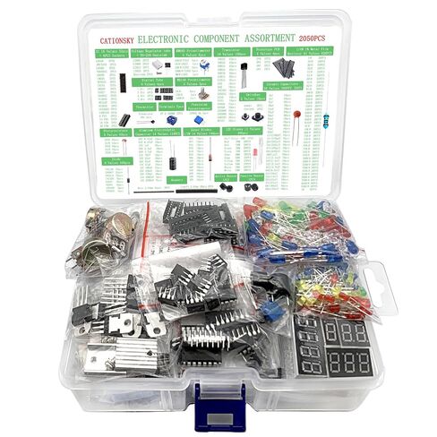 Electronic Component Kit Total 2050 Pcs, LED Diodes, Resistors, Electrolytic Capacitor Package, Common Diodes, Ceramic Capacitors, Digital Tube,Common Transistor,Integrated Circuit Assortment Box in Kuwait