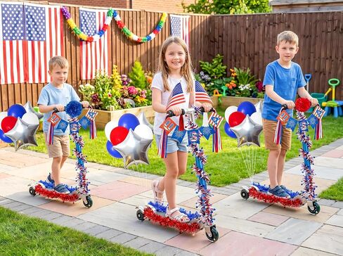 21Pcs 4th of July Parade Scooter Decoration Kit - Tinsel Garlands, Balloons, Flags, Etc - Red White Blue Decor for Patriotic Independence Day Party Favors in Kuwait