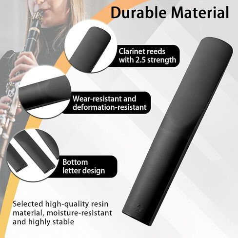 4 Pcs Plastic Clarinet Reeds Strength 2.5 - Resin Bb Clarinet Reeds, ABS Plastic Clarinet Traditional Style Reed, Durable Alternative to Cane Reeds for Beginners, Students & Music Educators in Kuwait