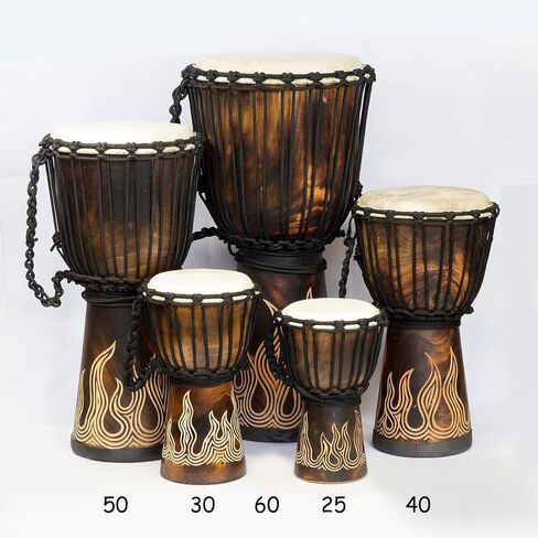 طبول Djembe مصنوعة يدويًا - مجموعة Flamme المنحوتة - صوت أصلي - مثالية للمبتدئين والمحترفين - هدية موسيقية فريدة، بطول 10 بوصة و12 بوصة و16 بوصة و20 بوصة و24 بوصة. (20 بوصة) in Saudi Arabia
