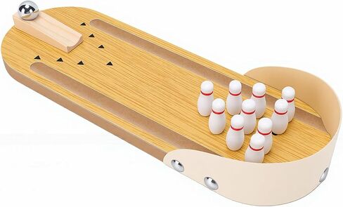 SUNGOOYUE Gifts Bowling Game Wooden Synthetic Desktop Alley with 10 Pins Ramp, Finger Stress Relief Roller for Adults Teens Break Room Mini Bowling Set, Tabletop Game Set in Kuwait