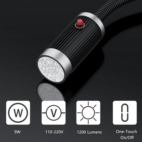 Magnetic Work Light, Gooseneck Light with Strong Magnetic Base, Magnetic Lamp for Lathe, Drill Press, Work Bench, Sewing, Industrial Lighting, 9W 110-220V Mechanic Light in Kuwait