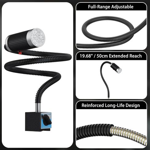 Magnetic Work Light, Gooseneck Light with Strong Magnetic Base, Magnetic Lamp for Lathe, Drill Press, Work Bench, Sewing, Industrial Lighting, 9W 110-220V Mechanic Light in Kuwait