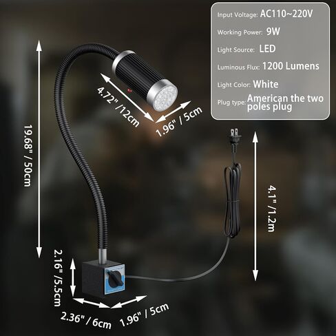 Magnetic Work Light, Gooseneck Light with Strong Magnetic Base, Magnetic Lamp for Lathe, Drill Press, Work Bench, Sewing, Industrial Lighting, 9W 110-220V Mechanic Light in Kuwait