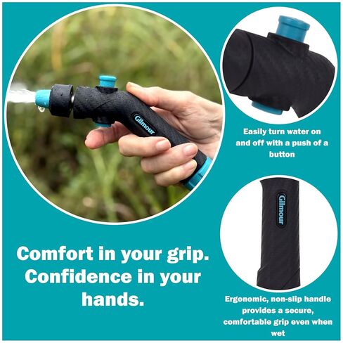 Gilmour Adjustable Button Control Hose Nozzle, Graphite Metal, Swivel Connect, Leak-Free Trigger, Ergonomic Grip, Jet-to-Rinse Spray Head in Kuwait