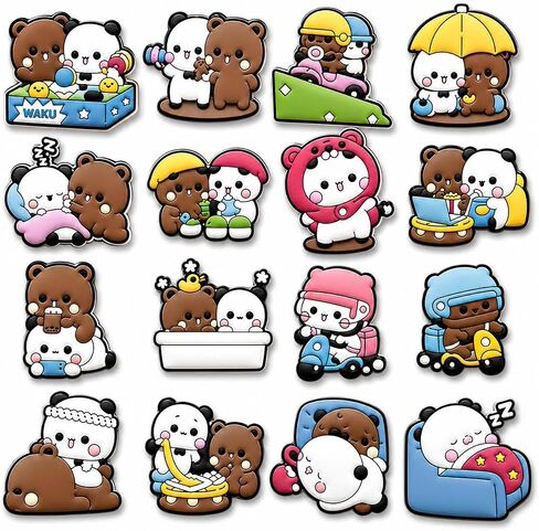 16PCS Cute Shoe Charms, Couple Bear Shoes Charm for Kids Boys Girls Men Women PVC Wristband Sandals Clog Accessories Party Favors Pins and Decoration in Saudi Arabia