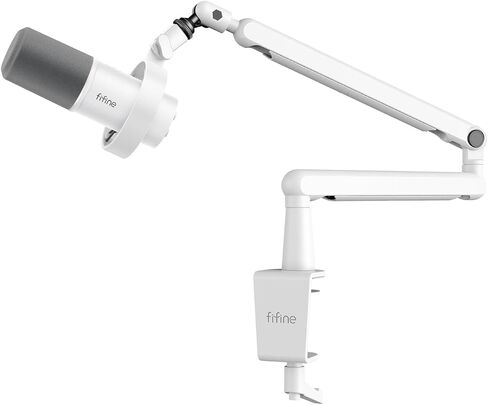 FIFINE Studio XLR Mic and Boom Arm Bundle, Dynamic Microphone with Mute Button, Gain Knob, Shock Mount for Recording, Low Profile Mic Stand with Cable Management for Podcast Gaming (K688W+BM88W) in Kuwait