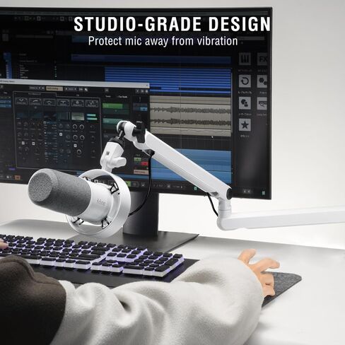 FIFINE Studio XLR Mic and Boom Arm Bundle, Dynamic Microphone with Mute Button, Gain Knob, Shock Mount for Recording, Low Profile Mic Stand with Cable Management for Podcast Gaming (K688W+BM88W) in Kuwait