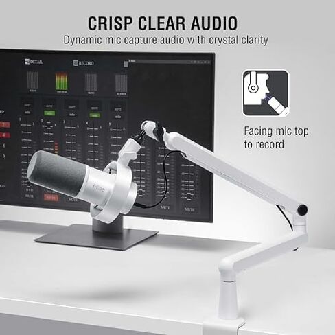 FIFINE Studio XLR Mic and Boom Arm Bundle, Dynamic Microphone with Mute Button, Gain Knob, Shock Mount for Recording, Low Profile Mic Stand with Cable Management for Podcast Gaming (K688W+BM88W) in Kuwait