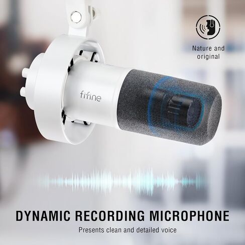 FIFINE Studio XLR Mic and Boom Arm Bundle, Dynamic Microphone with Mute Button, Gain Knob, Shock Mount for Recording, Low Profile Mic Stand with Cable Management for Podcast Gaming (K688W+BM88W) in Kuwait