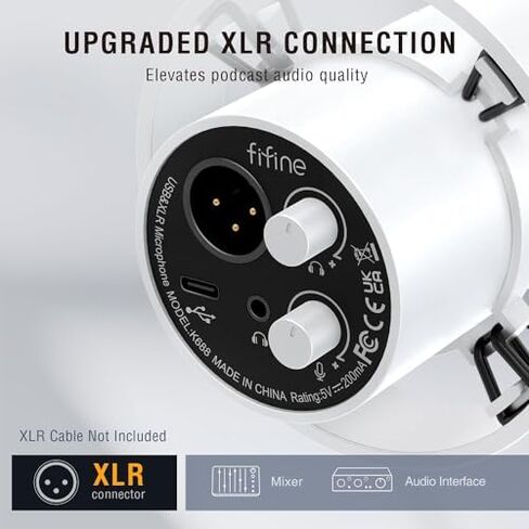 FIFINE Studio XLR Mic and Boom Arm Bundle, Dynamic Microphone with Mute Button, Gain Knob, Shock Mount for Recording, Low Profile Mic Stand with Cable Management for Podcast Gaming (K688W+BM88W) in Kuwait
