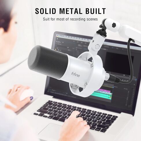 FIFINE Studio XLR Mic and Boom Arm Bundle, Dynamic Microphone with Mute Button, Gain Knob, Shock Mount for Recording, Low Profile Mic Stand with Cable Management for Podcast Gaming (K688W+BM88W) in Kuwait