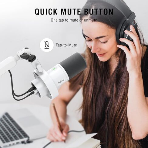 FIFINE Studio XLR Mic and Boom Arm Bundle, Dynamic Microphone with Mute Button, Gain Knob, Shock Mount for Recording, Low Profile Mic Stand with Cable Management for Podcast Gaming (K688W+BM88W) in Kuwait