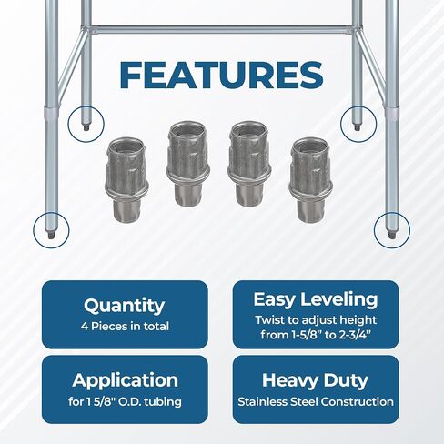 Stainless Steel Adjustable Bullet Feet for 1-5/8" O.D Tubing | Set of 4 in Kuwait