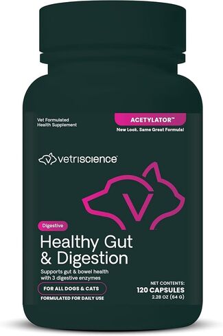 VETRISCIENCE Acetylator Gut Health Supplement for Dogs and Cats, 120 Capsules - Supports Digestive, Bowel, and Urinary Tract Health in Saudi Arabia