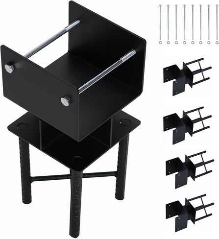 Generic 4pcs Metal Fence Post Brackets Base for Concrete 6x6 Concrete Fence Post Spike Anchors U-Shaped Inner Size 5.5inx5.5in for Concrete Deck in Kuwait
