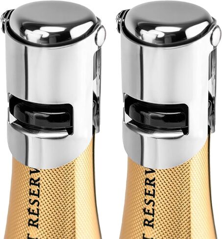 2 Pcs Champagne Stoppers - Premium Stainless Steel Reusable Champagne Bottle Stoppers with Locking Clamp - German Design Keep Bubbles Fresh for Prosecco, Cava, Sparkling Vine Stopper in Saudi Arabia
