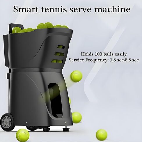 Tennis Ball Machine, Portable Automatic Ball Launcher Tennis Practice Equipment, Mobile App Control, 100 Large Capacity, 4 to 6 Hr Runtime, for All Tennis Players in Kuwait