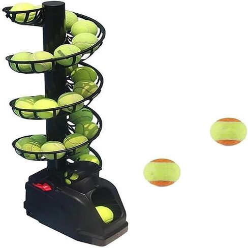 Tennis Serving Machine, Portable Tennis Ball Tosser with Automatic Rotation Function, Can Hold Around 30 Balls, Adjustable Launching Angle/Interval, Perfect for Kids, Beginners, Coaches in Kuwait