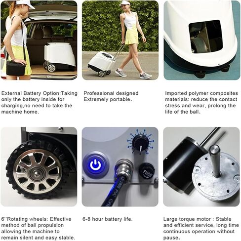 Automatic Tennis Launcher, Portable Tennis Ball Machine with Mobile APP Control(Speed, Frequency, Angle, Rotation, Etc.)/Holds 150 Balls(Does Not Contain), for Tennis Players in Kuwait