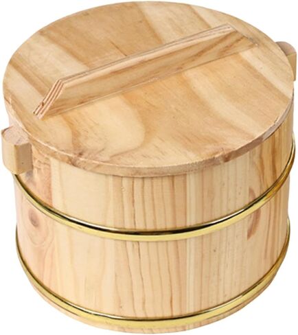 Steamed Rice Barrel Wooden Steamer Rice Bucket with Lid Polished Handcrafted Wood Reinforced Iron Ring Suitable for Sushi, 16cmx16cmx11cm in Kuwait