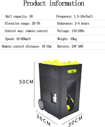 Portable Tennis Ball Machine, APP Intelligent Automatic Ball Throwing Machine with Remote Control, Adjustable Launch Angle, 50 Balls(Does Not Contain), for Training Sports in Kuwait