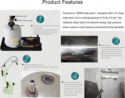 2400W Professional Iron Station,Industrial Stainless Steel Clothes Iron Steamer,Handheld Steam Boiler with Pressure Gauge in Kuwait