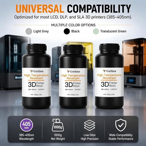 Up to 536℉(280°C) 3D Printer Resin, High Temperature resina, High Precision 3D Printing Resin for Engineering, Industrial Parts, 405nm Photopolymer Resin for DLP/LCD Black, 1000g in Kuwait