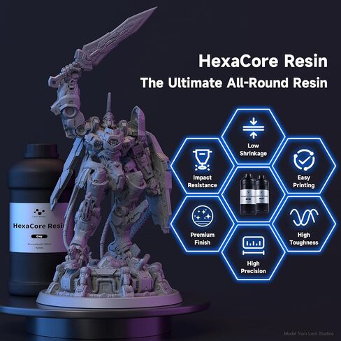 NOVA3D HexaCore الراتنج — 405 نانومتر عالي الدقة ثلاثي الأبعاد، متوازن منخفض الانكماش وصلابة عالية (رمادي، 1 كجم) in Kuwait