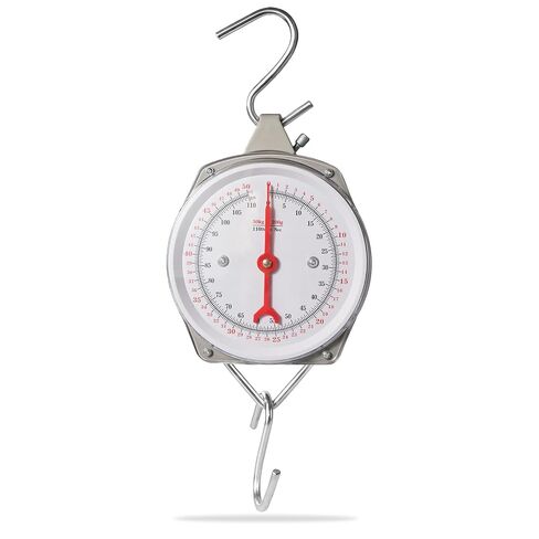 Mechanical Precision Hanging Scale, 110lb/50kg Max Capacity, Dual Unit with Large Display & 2 S-Hooks, Heavy Duty Spring Dial Scale for Kitchen Food Weighing, Fishing, Hunting, Big Game in Kuwait