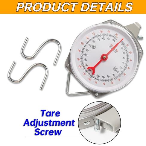 Mechanical Precision Hanging Scale, 110lb/50kg Max Capacity, Dual Unit with Large Display & 2 S-Hooks, Heavy Duty Spring Dial Scale for Kitchen Food Weighing, Fishing, Hunting, Big Game in Kuwait