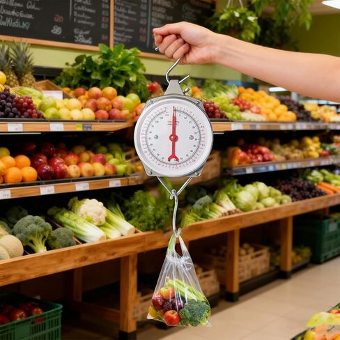 Mechanical Precision Hanging Scale, 110lb/50kg Max Capacity, Dual Unit with Large Display & 2 S-Hooks, Heavy Duty Spring Dial Scale for Kitchen Food Weighing, Fishing, Hunting, Big Game in Kuwait