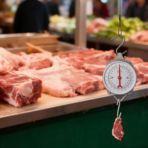 Mechanical Precision Hanging Scale, 110lb/50kg Max Capacity, Dual Unit with Large Display & 2 S-Hooks, Heavy Duty Spring Dial Scale for Kitchen Food Weighing, Fishing, Hunting, Big Game in Kuwait