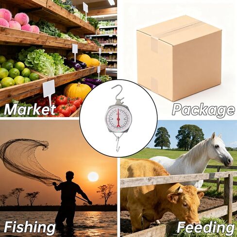 Mechanical Precision Hanging Scale, 110lb/50kg Max Capacity, Dual Unit with Large Display & 2 S-Hooks, Heavy Duty Spring Dial Scale for Kitchen Food Weighing, Fishing, Hunting, Big Game in Kuwait