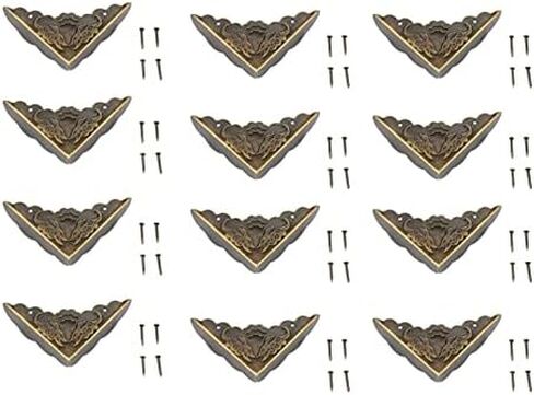 Ancient Bronze Iron Corner Decorative Protector for Wooden Box, Robust Vintage for Wooden Box, 12 Pieces Set, for Jewelry Box or Box in Kuwait
