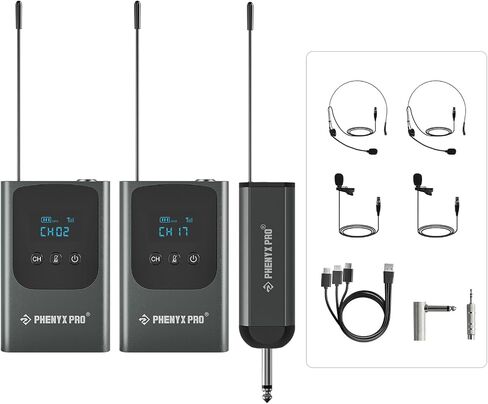 نظام ميكروفون لاسلكي رقمي مزدوج من Phenyx Pro PDP-2-2B مزود بجهاز إرسال محمول على الجسم PWB-P-900 in Kuwait