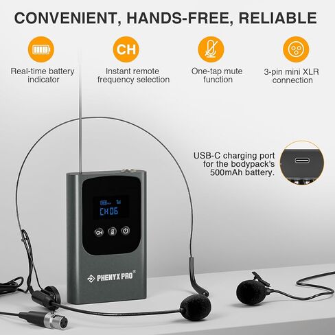 نظام ميكروفون لاسلكي رقمي مزدوج من Phenyx Pro PDP-2-2B مزود بجهاز إرسال محمول على الجسم PWB-P-900 in Kuwait
