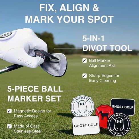 Ghost Golf Accessories 4 Pack Bundle - Golf Accessories Gift Set with Ball Markers, Divot Tool, Magnetic Golf Club Brush & Magnetic Towel in Kuwait