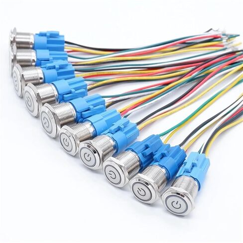 Metal Power Switch Push Button 16mm for Car LED Lights Waterproof Lock Self-Reset with Socket Flat Head 12V, 10PCS(10PCS Mix Color,16MM_MOM_3-6V) in Saudi Arabia
