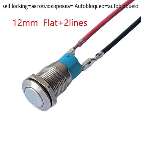 Metal Button Switch 12mm 2Pin Flat Head Add 2Lines Fixed Latching No Light IP65 Self-Locking, 1pcs in Saudi Arabia