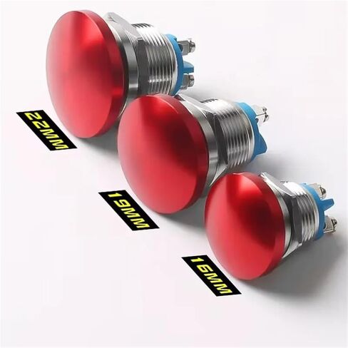 Panel Metal Switch with Screw 16mm/19mm/22mm, No Welding Big Head Momentary Not Fixed Auto Reset,200V 2A 1NO, 1pcs(Red,22mm) in Saudi Arabia