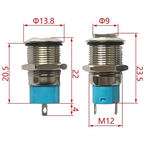 Metal Button Switch 12mm 2Pin Flat Head Add 2Lines Fixed Latching No Light IP65 Self-Locking, 1pcs in Saudi Arabia