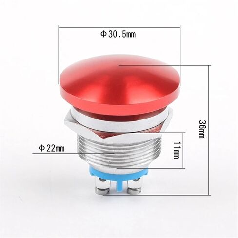 Panel Metal Switch with Screw 16mm/19mm/22mm, No Welding Big Head Momentary Not Fixed Auto Reset,200V 2A 1NO, 1pcs(Red,22mm) in Saudi Arabia