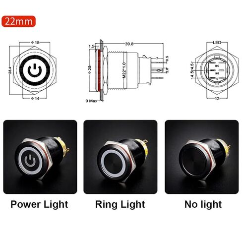 Push Button Switch 22mm Black Metal Momentary Locking 12V 24V 220V Ring Power Light Start Stop 3-6V, 1pcs(Red Ring Locking 24V) in Kuwait