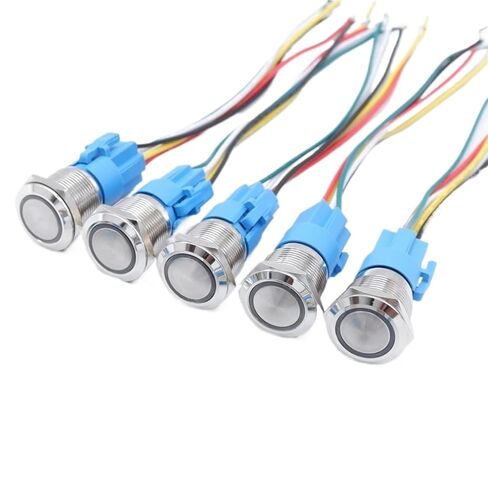 Power Switch Button Flat Round 16mm 19mm Metal LED Lamp Waterproof Latching/Self-Reset Car Start 12V, 10PCS(10PCS Red Flat,19MM_LAT_12-24V) in Saudi Arabia