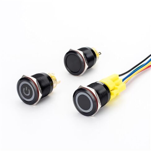Push Button Switch 22mm Black Metal Momentary Locking 12V 24V 220V Ring Power Light Start Stop 3-6V, 1pcs(Red Ring Locking 24V) in Kuwait