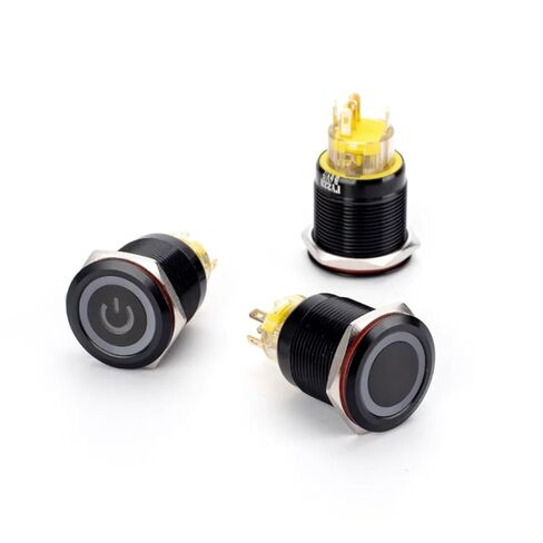 Push Button Switch 22mm Black Metal Momentary Locking 12V 24V 220V Ring Power Light Start Stop 3-6V, 1pcs(Red Ring Locking 24V) in Kuwait